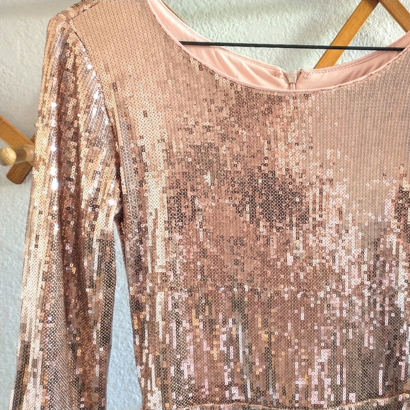 F21 Rose Gold Liquid Sequin Fit & Flare Dress - Picture 2 of 7